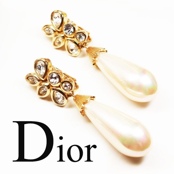 ⚜️ Vintage Christian Dior Crystal & Pearl Earrings - Picture 8 of 16